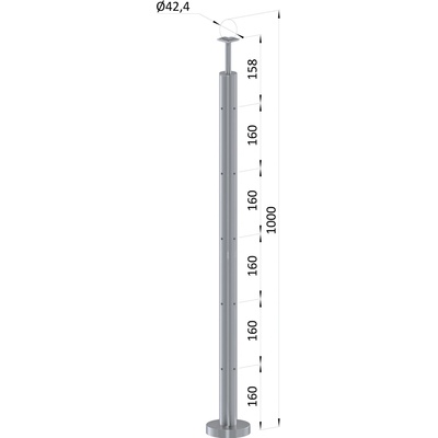 Nerezový sloup, vrchní kotvení, 5řadový, rohový: 90°