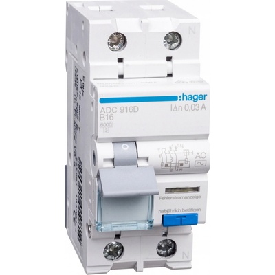 Hager RCBO Kombinovaný jistič 2P B 16A 30mA AC ADC916D