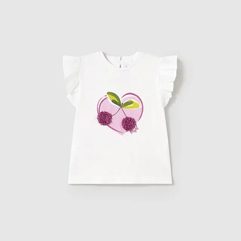 MAYORAL Тениска къс ръкав в бяло с текстилни детайли в цикламено за мини момиче Майорал