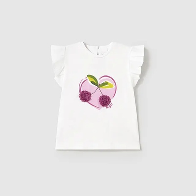MAYORAL Тениска къс ръкав в бяло с текстилни детайли в цикламено за мини момиче Майорал