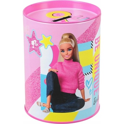 KOVOVÁ POKLADNIČKA PLECHOVKA OKRÚHLA PRE DIEVČATÁ BARBIE
