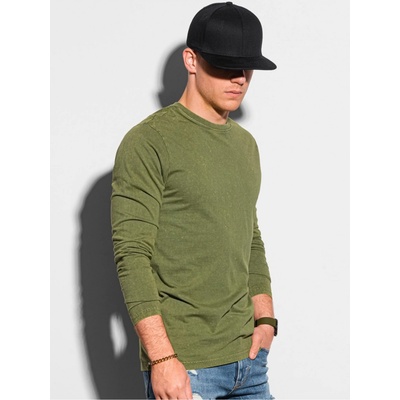 Ombre Clothing Pánské tričko s dlouhým rukávem Basic Zelené