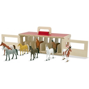Melissa & Doug - Дървена конюшня за състезания с кончета
