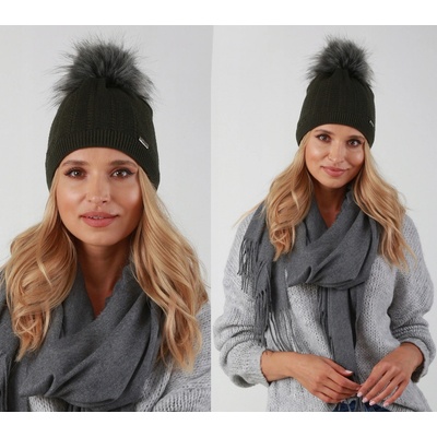 Fashionweek dámská zimní čepice s bambulí flísová podšívka ZIZI-V13 Khaki
