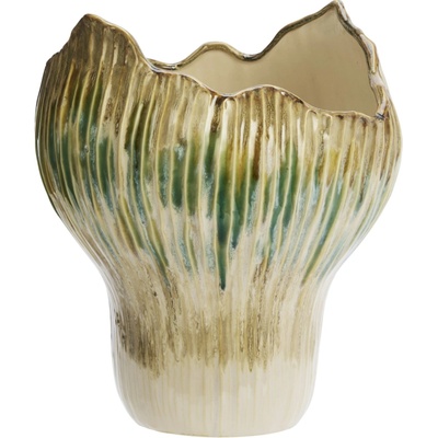MADAM STOLTZ Kameninová váza Beige / Green / Mustard 29 cm, zelená barva, keramika