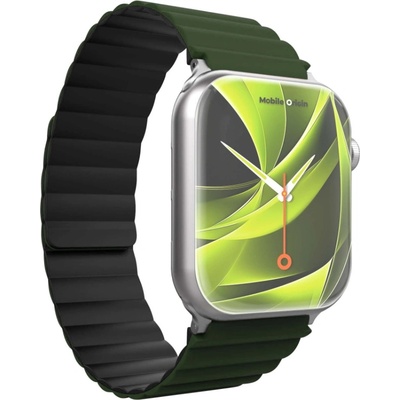 Mobile Origin Двулицева магнитна силиконова каишка за Apple Watch 44мм, 45мм, 46мм, Ultra, Ultra 2, Ultra 3 49мм - Mobile Origin Magnetic Watch Strap II (зелен-черен) (AWMS-02-GRN-BLK)