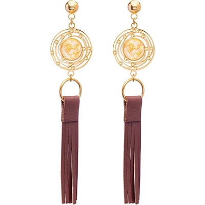 Preciosa dlhé oceľové náušnice mays s ručne mačkaným kameňom s 24k zlatom 7358Y50