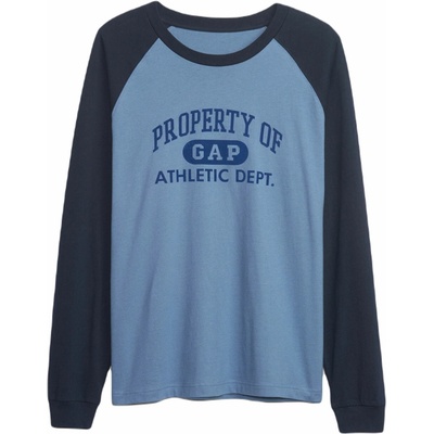 GAP Pánské tričko LS LOGO RAGLAN Světle modrá Tmavě modrá Modrá