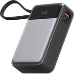 ACEFAST Външна батерия с вграден USB-C кабел, USB-C и USB-A портове и технология за бързо зареждане - Acefast M21 Power Bank PD 65W 20000 mAh with Built-in USB-C Cable (черен) (M21-20000)