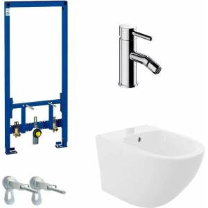 GROHE Комплект монтажна рамка Grohe Rapid SL, бяло стенно биде Rea Carlo и хромиран смесител за биде Omnires Y (38553001+5902557330355+Y1220STCR+3855800M)