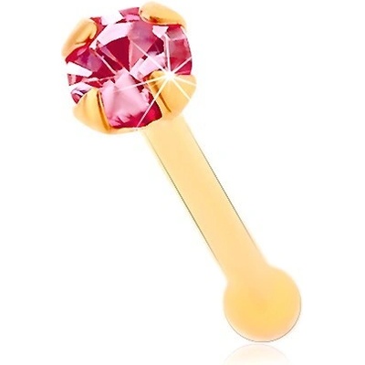 Šperky eshop zlatý piercing do nosu rovný blýskavý zirkonek růžové barvy GG176.08