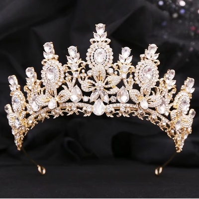B-Top křišťálová korunka diadém do vlasů Crystal Flower pozlacená – Zboží Dáma