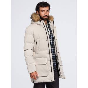 Ombre Clothing Топла дълга мъжка парка с разтегаем долен край и джобове карго - крем V1 OM-JALJ-0310 Ombre Clothing Ombre Clothing | Bezhov | МЪЖЕ | S