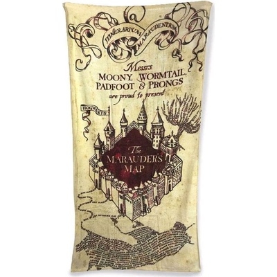 CurePink Osuška - ručník Harry Potter: Marauder's Map (75 x 150 cm) béžový