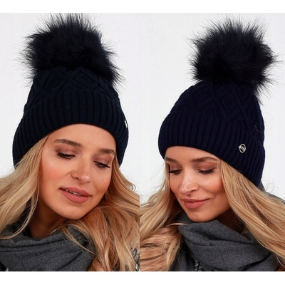 Fashionweek dámská zimní čepice s bambulí Jenot podšitý hřejivým fleecem ZIZI-V23 Tmave modry