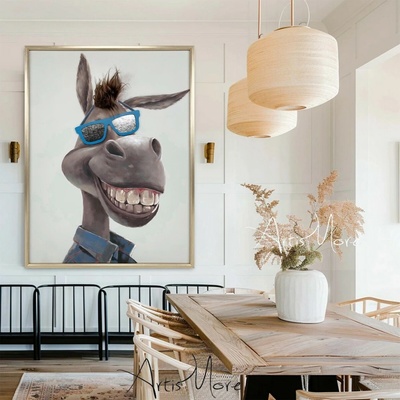 Zábavný / štýlový obraz na stenu s 3D efektom a vyčnievajúcimi vlasmi a okuliarmi – DONKEY 75 x 100 cm