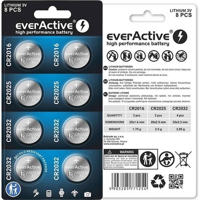 everActive CR2016/CR2025/CR2032 8ks CRMIX8BL