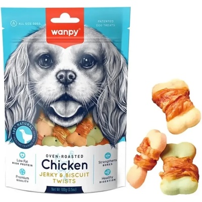 Wanpy Chicken Jerky & Biscuit Twists бисквити с пилешко филе 100gr
