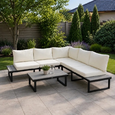 Furnigo Zahradní kovový set Malaga černý/krémové polštáře