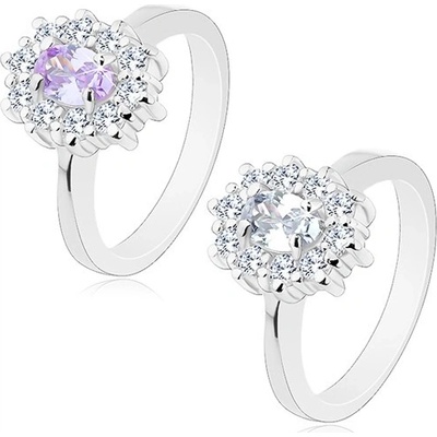 Šperky eshop prsten stříbrné oválný zirkon lemovaný kulatými čirými zirkonky R29.17 Světle fialová