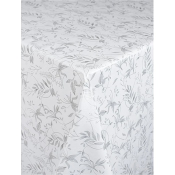 Obrus PVC 5745320, metráž, 20 m x 140 cm, popínavé lístky sivé na bielom podklade, IMPOL TRADE