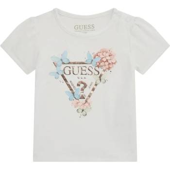 GUESS Тениска за бебе момиче в бял цвят със златно лого и нежни цветя Guess