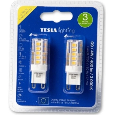 Tesla LED žiarovka LED BULB, G9, 4W, 400lm, 3000K teplá biela, 2ks G9000430-PACK2