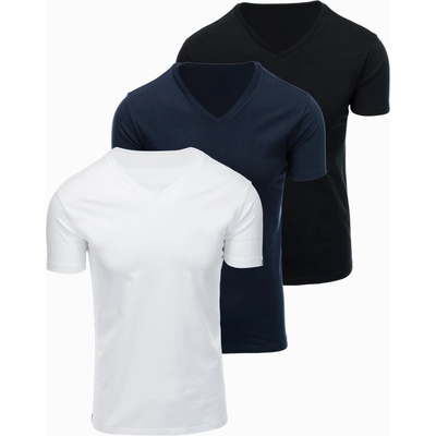 Ombre Clothing Мъжка памучна тениска BASIC с V-образно деколте - черна/бяла/синя V1 OM-TSBS-0281 Ombre Clothing Ombre Clothing | Byal | МЪЖЕ | S