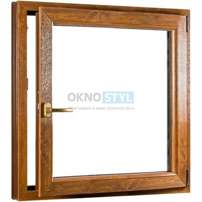 OKNOSTYL.cz jednokřídlé plastové okno otvíravo-sklopné pravé REHAU 950 x 1100 cm Bílá / Zlatý dub
