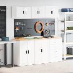 vidaXL гаражни шкафове, 6 бр, бели, инженерно дърво (3328341)
