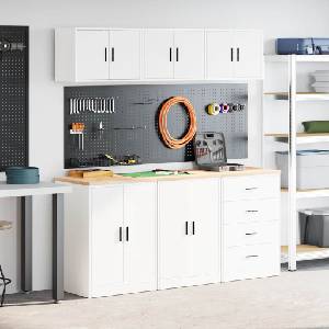 vidaXL гаражни шкафове, 6 бр, бели, инженерно дърво (3328341)