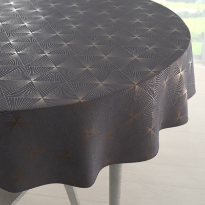 Biante Veľký zamatový okrúhly obrus Isabela IBL-003 Rose Gold trojuholníky na sivom Ø 180cm