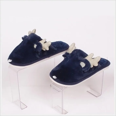 Тъмносини пухкави пантофи с рогца