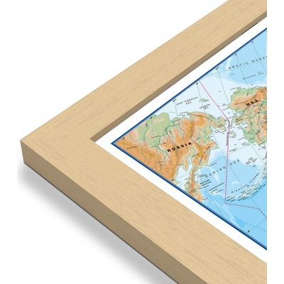 Maps International Svět - nástěnná fyzická mapa 135 x 85 cm Varianta: mapa v dřevěném rámu, Provedení: Pegi přírodní