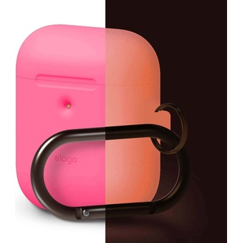 elago Защитен калъф Elago Airpods Silicone Hang Case, за Apple Airpods 2, силиконов, с карабинер, розов фосфор (EAP2SC-HANG-NHPK / 40967)