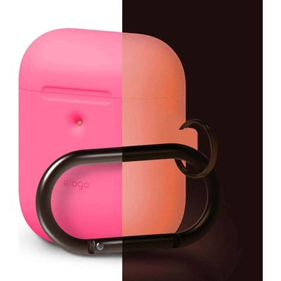 elago Защитен калъф Elago Airpods Silicone Hang Case, за Apple Airpods 2, силиконов, с карабинер, розов фосфор (EAP2SC-HANG-NHPK / 40967)