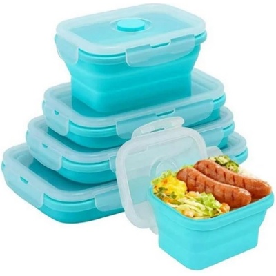 Home&Marker Сгъваеми кутии за храна Home&Marker Poplate, 350/500/800/1200 мл, Подходящи за микровълнова и фризер, Без BPA, Син (Poplate)