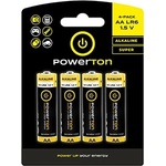 Powerton Алкална батерия за еднократна употреба, AA, 1.5V, Powerton, блистер, 4 бр (WPABAAB4)