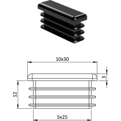 Krytka plastová 10 x 30 mm, černá
