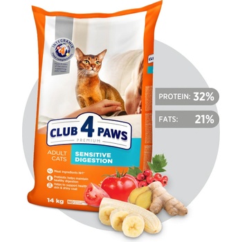 CLUB 4 PAWS Premium Sensitive digestion. For adult cats 14 kg