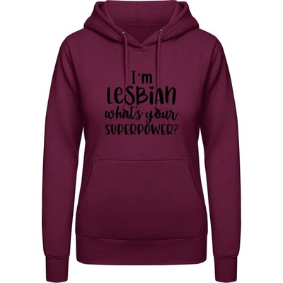 AWDis Hoodie mikina Som lesbička aká je tvoja superschopnosť? purpurovočervená