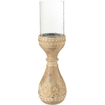 Malovaný dřevěný kulatý svícen s korálky Boho Mango wood - Ø 13*46 cm - J-Line by Jolipa