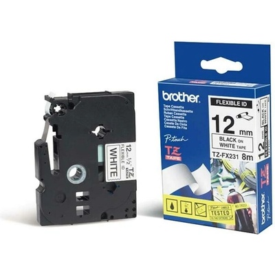 Páska Brother TZE-FX231, 12mm, bílá/černá, s flexibilní páskou, délka 8m