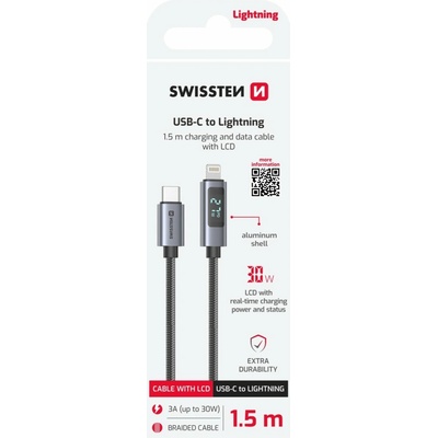 Swissten 71551076 lcd usb-c / lightning 1,5m