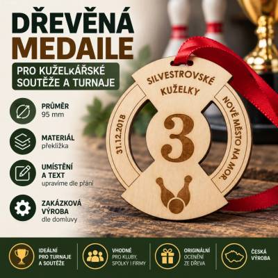 ADVIPO dekorace Dřevěná medaile na zakázku 95 mm vlastní text a motiv