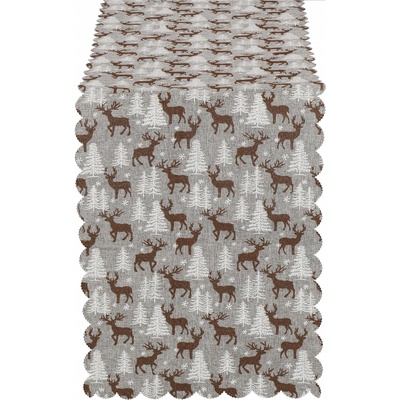 SPRINGOS Vánoční ubrus 186x35 cm Sobi a Stromky šedo-hnědý CA0616-XG