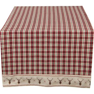 Clayre & Eef Kockovaný behúň s jelene Cosy Lodge 50x140 cm