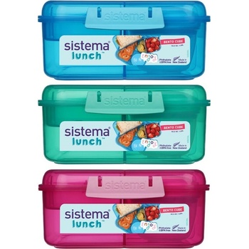 Sistema Delený desiatový box Lunch Bento Cube s nádobou na jogurt a 2 tácky 1,25 l mix farieb