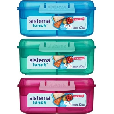 Sistema Delený desiatový box Lunch Bento Cube s nádobou na jogurt a 2 tácky 1,25 l mix farieb