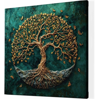 Obraz na plátně - Zlatý strom života na kameni Emery FeelHappy.cz Vyberte rozměr obrazu (šířka x výška): 40 x 40 cm